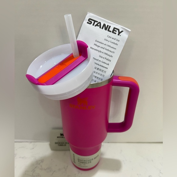Stanley Vibrant Pink Tumbler with Orange Accent - Picture 9 of 13